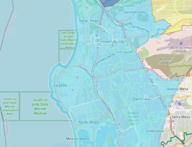 La Jolla, Pacific Beach, Clairemont, Linda Vista